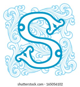 vector image of letter S in the old winter vintage style
