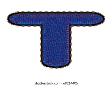 Vector image of  letter t with blue jeans invoice