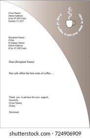 vector image, letter template, letterhead, coffee company, sale of coffee, logo, cup of coffee