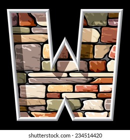 vector image of the letter W on stone wall background