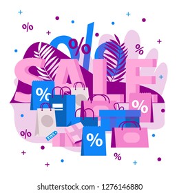 vector image lettering discount, paper bags, gift wrapping, gift boxes, discount