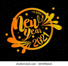 vector image of the lettering writing happy new year 2021 in black and white