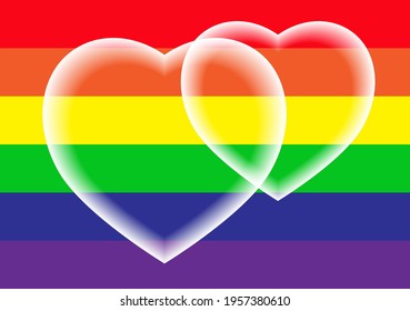 Vector image of a LGBTQ+ flag. Pride symbol and double heart