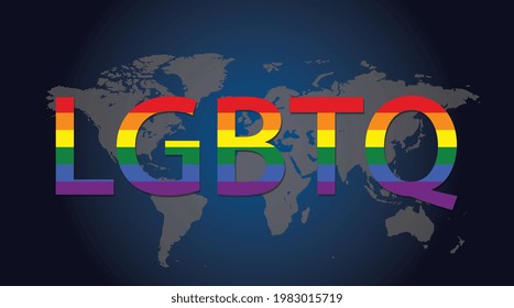Imagen vectorial de un símbolo LGBTQ. Mapa del mundo del arcoiris, El más ampliamente conocido a nivel mundial es el símbolo del orgullo LGBT que representa el orgullo LGBT. 