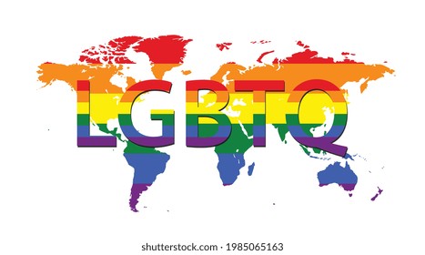 Vektorbild eines LGBTQ-Symbols. Rainbow-Weltkarte, Das weltweit bekannteste ist das Stolz-Symbol für LGBT-Stolz. 