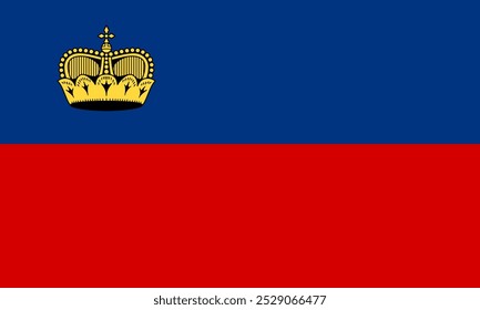 Imagem vetorial da bandeira oficial do Liechtenstein. Apresentando o emblema com um campo azul e vermelho e uma coroa amarela, simbolizando a herança e a unidade do principado. Ideal para conteúdo cultural