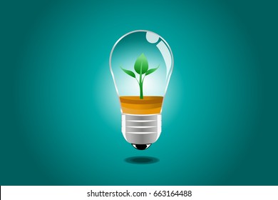 Vector image of light bulb with green plant inside it