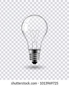 Vector image of a light bulb. Realistic 3d object on a transparent background. The effect of light. The symbol of creativity and ideas.