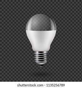 Vector image of a light bulb. Realistic 3d object on a transparent background. The effect of light. The symbol of creativity and ideas. 