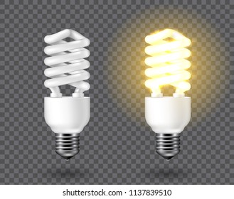 Vector image of a light bulb. Realistic 3d object on a transparent background. The effect of light. The symbol of creativity and ideas. 