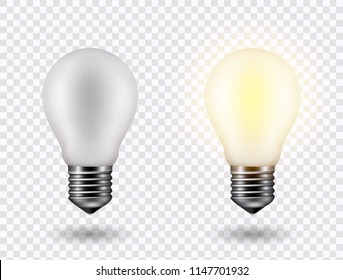 Vector Image Of A Light Bulb. Realistic 3d Object On A Transparent Background. The Effect Of Light. The Symbol Of Creativity And Ideas. 