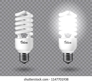 Vector image of a light bulb. Realistic 3d object on a transparent background. The effect of light. The symbol of creativity and ideas. 