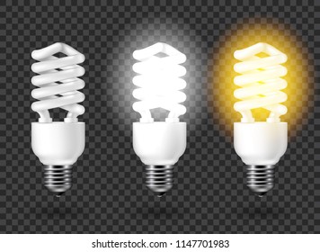 Vector image of a light bulb. Realistic 3d object on a transparent background. The effect of light. The symbol of creativity and ideas. 