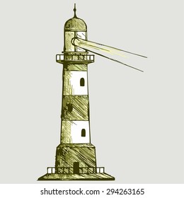 Vector image of a lighthouse with a glowing lantern