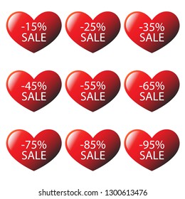 Vector image. I like shopping, sales. Heart and percentage.