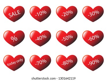 Vector image. I like shopping, sales. Heart and percentage.