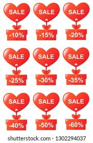 Vector image. I like shopping, sales. Heart, gift, percentage.