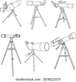 imagen vectorial de un telescopio de arte de línea.