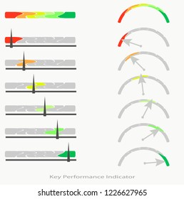 vector image of linear and arc-shaped performance indicators. Color changes from red to green
