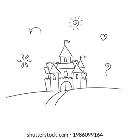Vector image of a linearly drawn magic castle