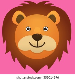 Vector image of a lion face on pink background