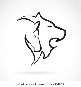 Vector image of an lion head and horse head on white background.