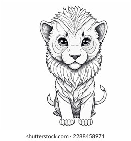 vector image of lion illustration in coloring lines