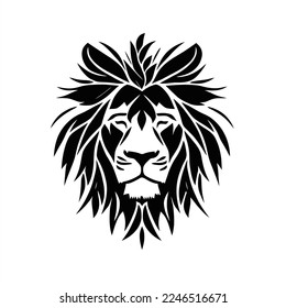 Imagen vectorial de un león aislado. Buen uso para el símbolo, logotipo o cualquier diseño. Cabeza de león con una larga melena y barba, ilustración en blanco y negro sobre fondo blanco