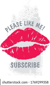 Vector image of lips with the inscription please like me and subscribe.