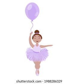 vector image of a little ballerina girl in a lilac tutu with a balloon