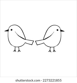 Vector image of a little bird, black and white colors, white background.