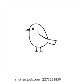 Vector image of a little bird, black and white colors, white background.