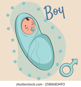 Vector image of a little boy.  Newborn baby. Genderparty. Gender party. Baby