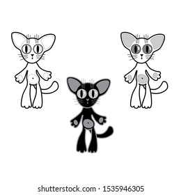 vector image, little cat, vector image, cute, black, white, gray, kids, three cats, cartoon character, set,