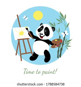 Imagen vectorial de un pequeño panda divertido dibujado con pinturas. Ilustración para niños.