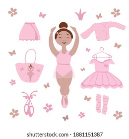 vector image of a little girl ballerina and ballet clothes