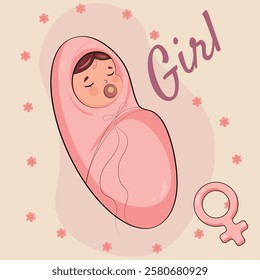 Vector image of a little girl.  Newborn baby. Genderparty. Gender party. Baby