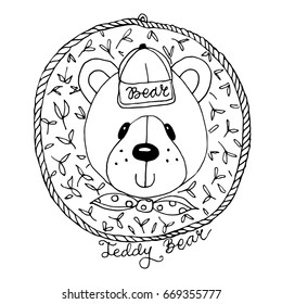 Vector image of little Teddy bear with a cap on the head.