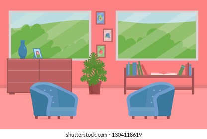 vector image of a living pink room with armchairs