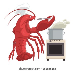 Vector image of lobster in the kitchen