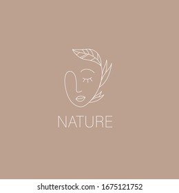 Vector image. Logo for business in the industry of beauty, health, personal hygiene. Beautiful image of a female face. Linear stylized image. Logo of a beauty salon, health industry, makeup artist.