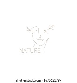
Vector image. Logo for business in the industry of beauty, health, personal hygiene. Beautiful image of a female face. Linear stylized image. Logo of a beauty salon, health industry, makeup artist.