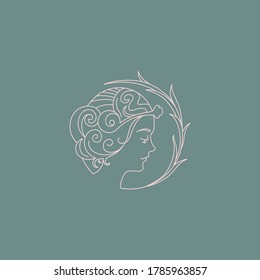 Vector image Logo for business in the industry of beauty, health, personal care. Beautiful image of a woman's face. Linear stylized image. Logo for beauty salon, health industry, makeup artist.