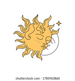 Vector image Logo for business in the industry of beauty, health, personal care. Beautiful linear image of a female face, sun and moon. Logo for beauty salon, health industry, makeup artist.