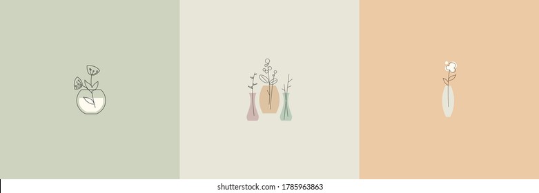 Vector image Logo for business in the industry of beauty, health, personal care. Beautiful linear image of flowers in a vase. Logo for beauty salon, health industry, natural cosmetics, flower business