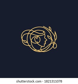 Vector image. Logo for business in the industry of beauty, health, personal hygiene. A female face. Linear stylized image. Logo of a beauty salon, health industry, makeup artist. vector illustration