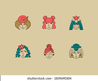 Vector image. Logo for business in the industry of beauty, health, personal hygiene. Beautiful image of a female face. Linear stylized image. Logo of a beauty salon, health industry, makeup artist. 