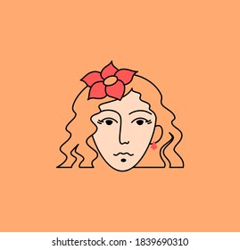 Vector image. Logo for business in the industry of beauty, health, personal hygiene. Beautiful image of a female face. Linear stylized image. Logo of a beauty salon, health industry, makeup artist. 