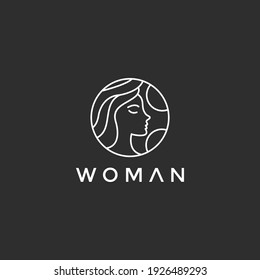 Vector image. Logo for business in the industry of beauty, health, personal hygiene. Beautiful image of a female face. Linear stylized image. on black background