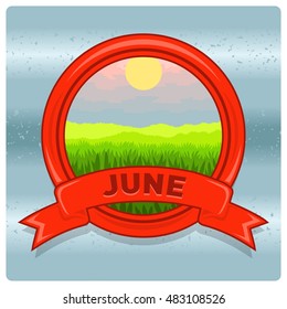 Vector image of a logo emblem symbol of the calendar month. The isolated nature of the flat design of the season. The template for printing. June summer
